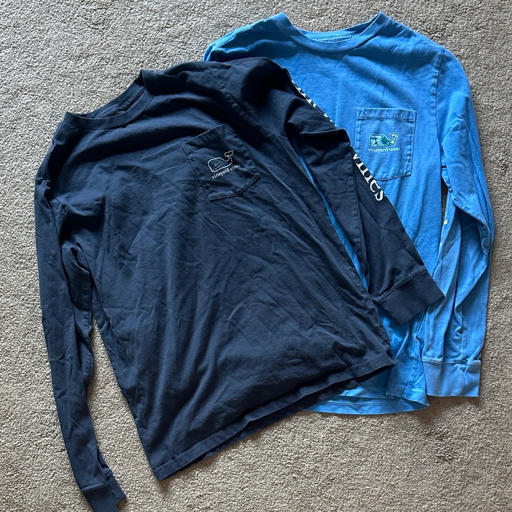 Vineyard Vines Long Sleeve Pocket Tees - Navy & Bright Blue